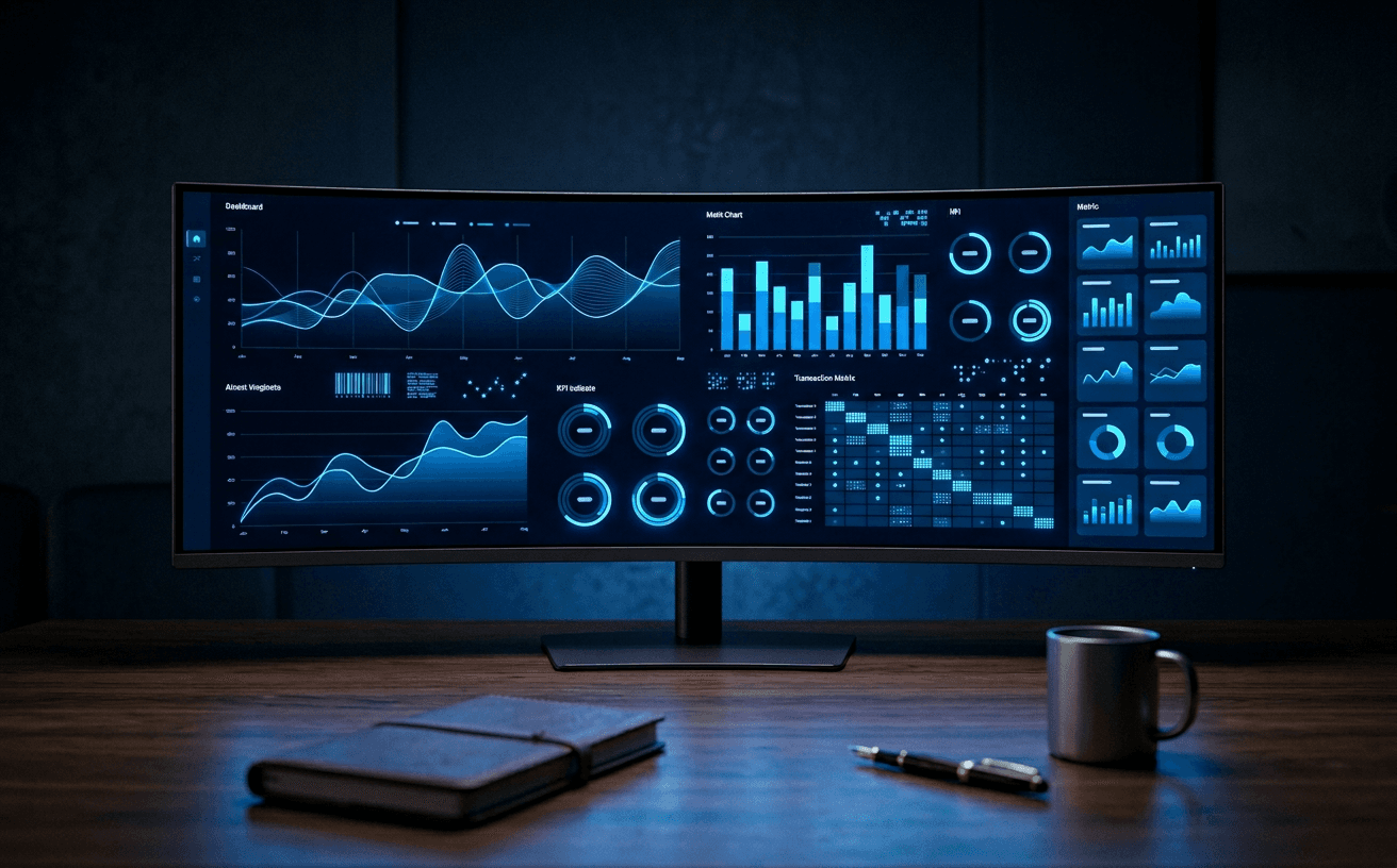 Fördernetz Deutschland Finance — Finanz-Dashboard auf Ultrawide-Monitor