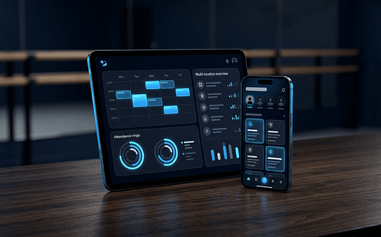 Smartdance — Tablet und Smartphone mit der Verwaltungs-App